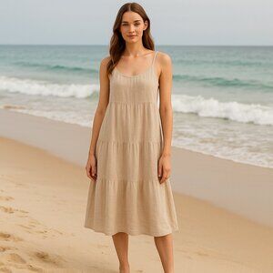 Cloth & Stone Maxi Linen Sundress-Ruffle-Medium-Lagenlook-Cottagecore-Prairie